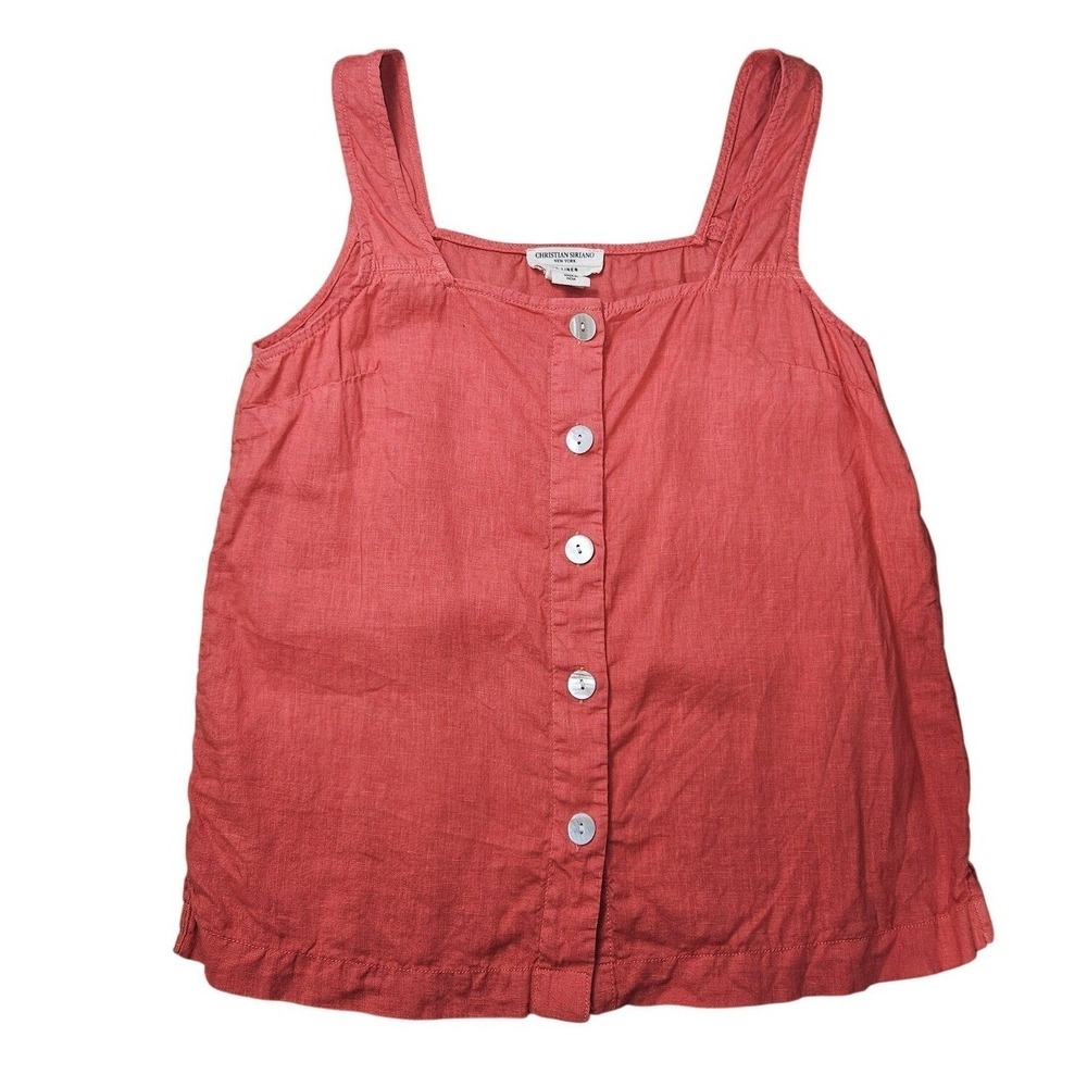 Christian Siriano 100% Linen Tank Top Women S Melon Button‎ Beachy Coastal Vaca